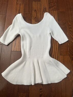 Guess Cream Ribbed Knit Scoop Neck Top